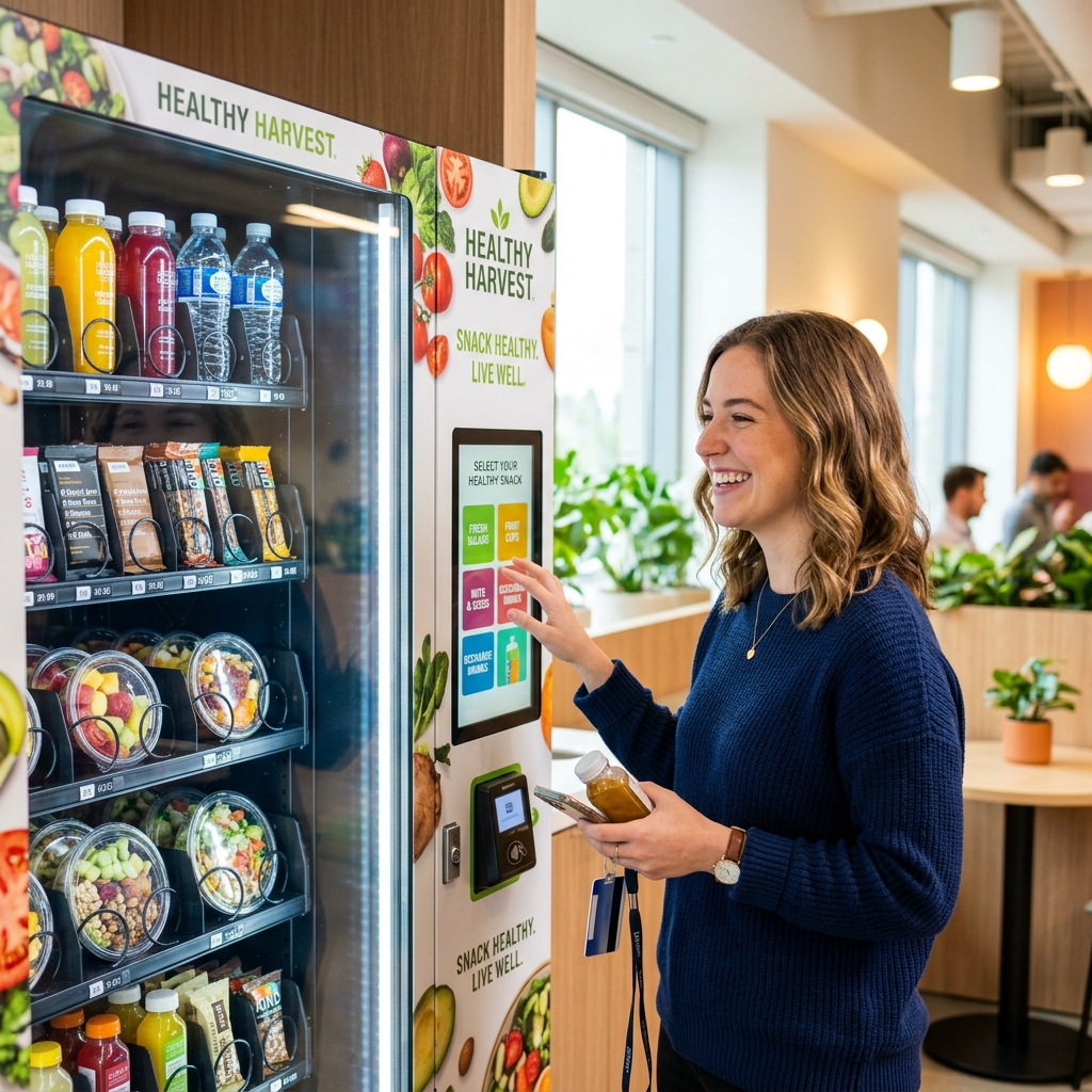 People enjoying healthy vending options